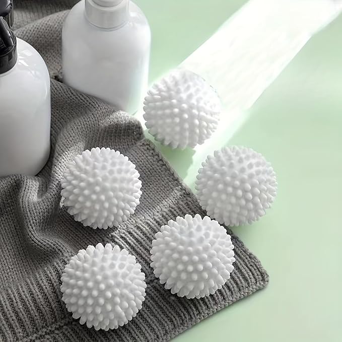 Reusable Laundry Dryer Balls, White Plastic Anti-Static Fabric Softener, Reduces Wrinkles, Sustainable Cleaning Supplies, Essential Washing & Drying Aid for Soft, 6 Pack, 2.36 in (White)