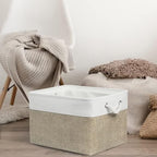 Organization and Storage Bins for Shelves - 17X15X12 inch 2 Pack Fabric Storage Cubes Collapsible Baskets for Organizing with Rope, Storage Box for Cloth Decorative (White&Khaki)