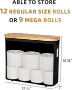 StorageWorks Toilet Paper Storage Basket, Papers Container with Bamboo Lid, Medium Toilets Holder for Up to 9 Mega Rolls, Organizer for Bathroom, Black, 1 Pack