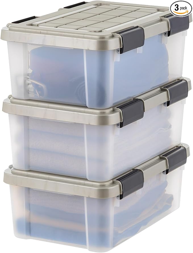 IRIS USA 16 Qt Storage Bins with Gasket Seal Lid, 3 Pack - BPA-Free, Heavy Duty Moving Containers Tight Latch, Weather Proof Tote, WEATHERPRO - Clear/Chrome