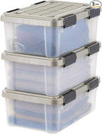 IRIS USA 16 Qt Storage Bins with Gasket Seal Lid, 3 Pack - BPA-Free, Heavy Duty Moving Containers Tight Latch, Weather Proof Tote, WEATHERPRO - Clear/Chrome