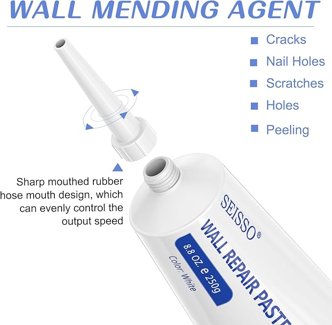 Wall Repair Paste kit, Spackle Drywall Repair kit, Wall Mending Agent 250 g*2, Wall Repair Patch-4Pcs and Scraper/Sandpaper, Effective Repair of Scratches, Nail Holes, Cracks and Wall Graffiti