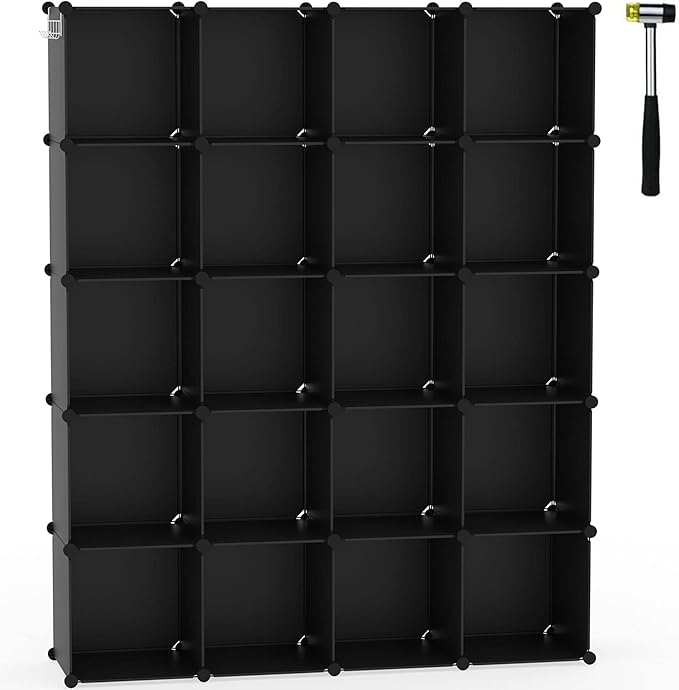 C&AHOME Cube Storage Organizer, 20-Cube Shelves Units, Closet Cabinet, DIY Plastic Modular Book Shelf, Ideal for Bedroom, Living Room, Office, 48.4" L x 12.4" W x 60.6" H Black UPCS20H