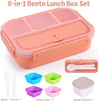 Bento Box Adult Lunch Box, Lunch Containers for Kids Girls Boys with 4 Compartments, Lunchable Food Container with Utensils, Sauce Jar, Muffin Liners, 40 Oz/5 Cup, Microwave & Dishwasher Safe, Pink