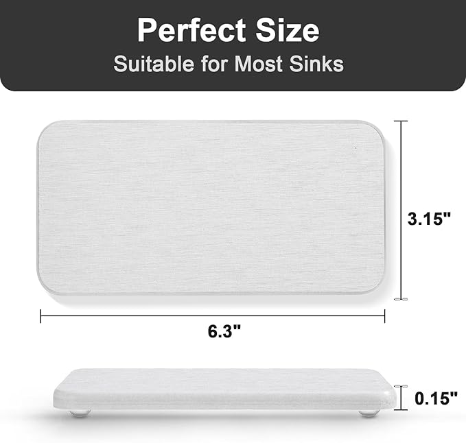 Water Absorbing Stone Tray for Sink | Quick Drying Diatomaceous Earth Coasters | Soap Dish Holder & Toothbrush Holder for Bathroom Counter | Hand Soap & Plant & Toiletries | Light Grey 2-Pack