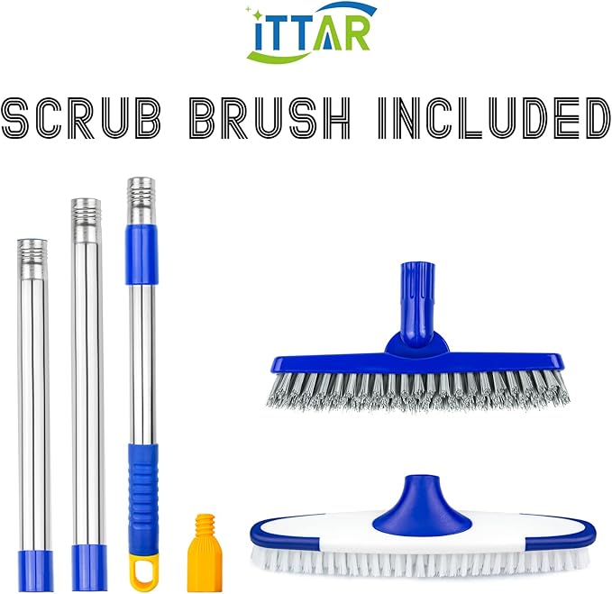ITTAR Grout & Scrub Brush Combo, Floor Scrubber with Long Handle, Multi-Purpose Stiff Bristles Cleaning Brush Set for Tile, Grout, Deck, Kitchen, Shower Floor (2 Pcs)