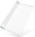 MERRYBOX Roll Up Dish Drying Rack Silicone Wrapped Over The Sink Dish Rack Foldable Dish Drainer Anti-Slip Dish Racks for Kitchen Counter, Multipurpose Kitchen Sink Drying Rack, 20.5" x 13", White