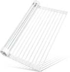 MERRYBOX Roll Up Dish Drying Rack Silicone Wrapped Over The Sink Dish Rack Foldable Dish Drainer Anti-Slip Dish Racks for Kitchen Counter, Multipurpose Kitchen Sink Drying Rack, 20.5" x 13", White