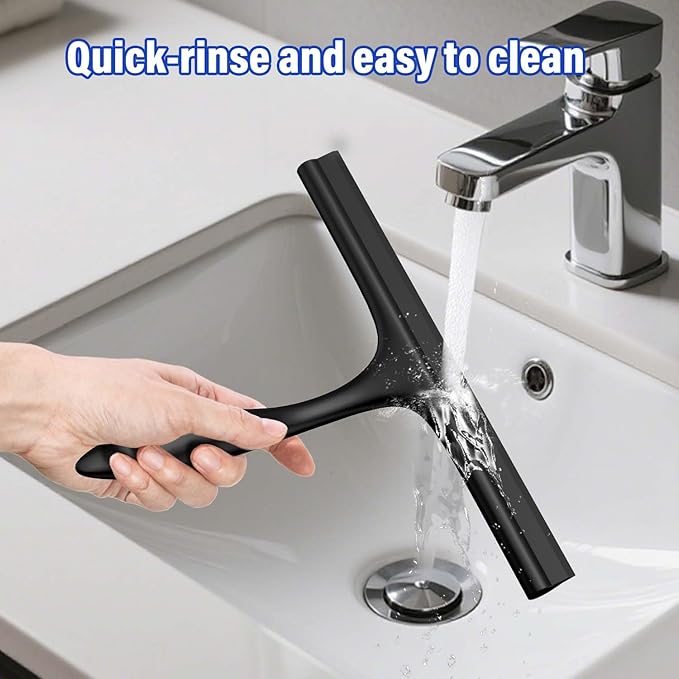 All-Purpose Shower Squeegee for Shower Glass Door with Adhesive Hook, Bathroom Cleaner Tool Household Squeegee,10 inch, Black