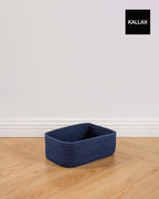Small Woven Basket, 12 x 8 x 4.5 Inches, Storage Basket for Organizing, Cute Small Rope Shelf Closet Cube Storage Bins Baskets for Shelves, Dog Toy Gift Baskets Empty, 3 Packs, Navy Blue