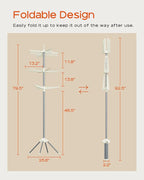 Clothes Drying Rack Foldable, 79.5 inch 3 Tier Laundry Drying Rack with Rotating Clothes Rail for 27 Pieces of Clothes and 24 Clips for Hanging Socks,Space Saving, White and Silver CDR003W01