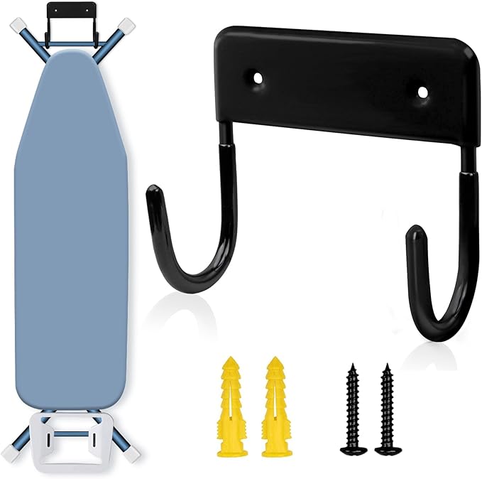 Ironing Board Hanger Wall Mount, Ironing Board Holder Iron Board Organizer Wall Rack, Black Iron Board Hanger Holder for Laundry(Black)