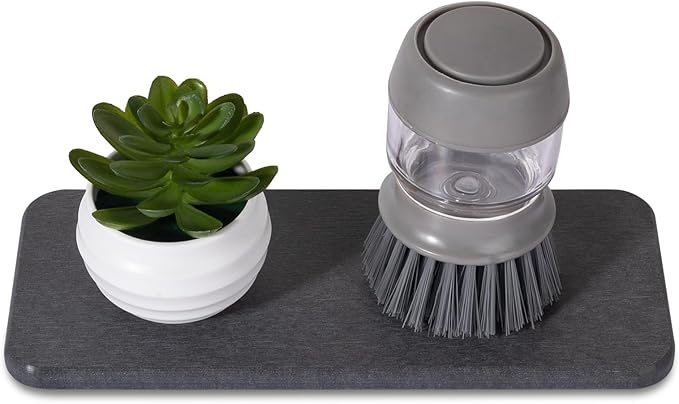 Water Absorbing Stone Tray for Sink, Diatomite Bathroom Tray Quick Dry Dish Soap Holder Kitchen Sink Organizer for Modern Home Decor - Dark Grey