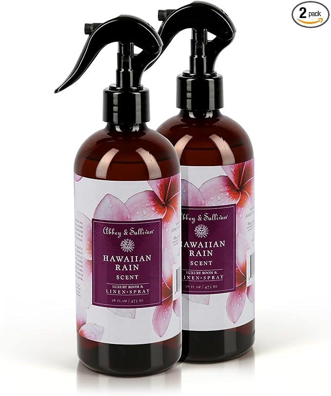 Abbey & Sullivan Linen Spray, Hawaiian Rain, Fabric Freshener and Fragrance Room Spray, Pack of 2, 16 oz