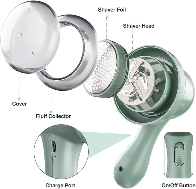 Fabric Shaver, Lint Remover for Clothes, Electric Lint Shaver with 6-Leaf Blades, Sweater Shavers to Remove Pilling for Clothing, Couch, Furniture, Fuzz, Lint Ball, Pillings, USB Rechargeable