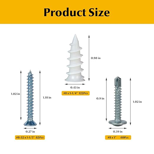 244Pcs Self Tapping Screws Drywall Anchors and Sheet Metal Screw Assortment,2 Size Kit for Installing Drywall, Wood,Metal Sheet Materials
