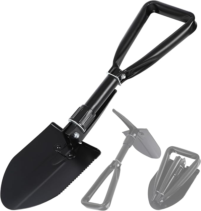REDCAMP 18" Mini Survival Folding Camping Shovel with Cover, Manganese Steel Tri-Fold Handle Portable Tactical Shovel for Hiking, Beach, Mud, Snow, Lightweight 1.5Lbs Black
