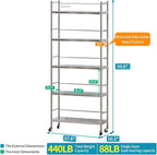 susunnus Stainless Steel Shelf,Shelves for Storage,Metal Kitchen,Garage Shelf,with Wheels,Rolling Shelves,Adjustable Height,Weight Capacity 440LB(27.6in*10.2in-5Twith guardrails)