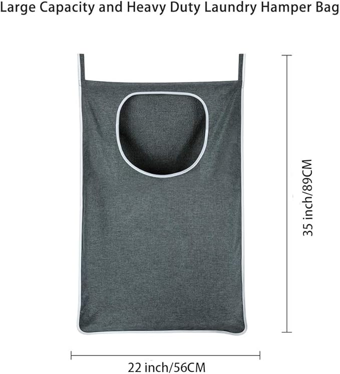 XL Large Hanging Laundry Bag with Hanging Hooks, Over the Door Laundry Bag and Hanging Laundry Hamper with Zipper, Hanging Storage Bag for Laundry, Toys, Towels, 36x 22 Inch,Grey.