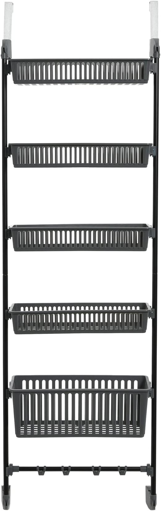 Household Essentials Household Essentials Over the Door Basket Storage Rack, Gray and Black