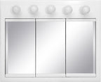 Design House Concord Medicine Cabinet, 3 Mirrored Doors, Pre-Assembled, Surface Mount, 5 Lights, White Wood Frame Wall Cabinet, 36 in W x 5 in D x 30 in H, 532390-WHT