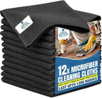DAN RIVER 12-Pack Black Microfiber Towels – Ultra Absorbent, Lint-Free & Streak-Free Cleaning Rags for Home, Car & Kitchen - Must-Have Cleaning Essentials - 12" x 12"