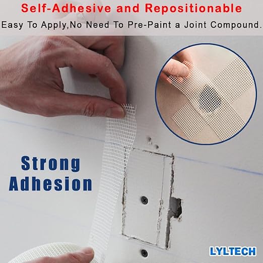 Drywall Joint Tape- 5.7in X 100 ft,13 MESH,100% Fiberglass,Heavy-Duty Self-Adhesive Wall Crack and Seam Patch