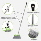 Heavy Duty Broom and Dustpan Set, Metal Stand Up Dustpan with Outdoor Stiff Bristles Broom for Hardwood Patio Floor Sweeping