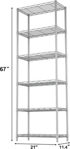 HOMEFORT 6-Tier Wire Shelving, 6 Shelves Unit Metal Storage Rack, Durable Organizer, Perfect for Pantry Closet Kitchen Laundry Organization(Grey)