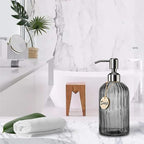 JASAI 18 Oz Vertical Stripes Kitchen Soap Dispenser with 304 Rust Proof Stainless Steel Pump, Refillable Liquid Soap Dispenser for Bathroom, Kitchen, Hand Soap, Dish Soap (Clear Grey)