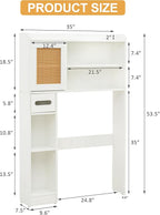 6Tier Over The Toilet Storage Cabinet, Freestanding Above Toilet Space Saver Rack w/Adjustable Shelves, Sliding Door, Multifunctional Over Toilet Organizer for Bathroom (White)