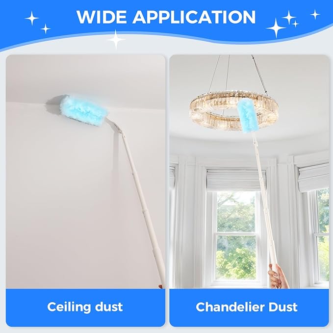 30 PCS Disposable Dusters Refills, 360 Degree Microfiber Duster Refills Kit with Extended Handle, Electrostatic Disposable Duster for Cleaning (1 Long Handle + 1 Short Handle + 30 Refills)