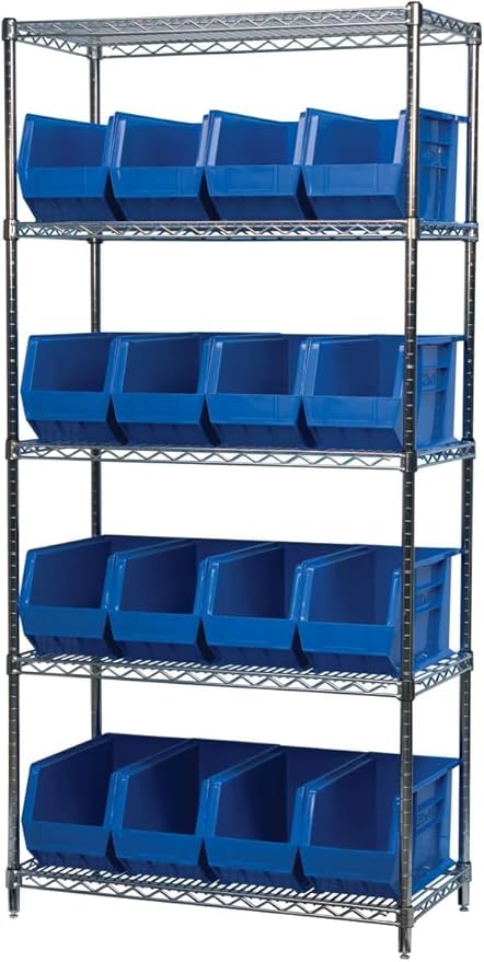 Akro-Mils 30265 AkroBins Plastic Storage Bins, Space-Saving Stackable Bins for Garage, Pantry, Craft Organization, 18-" x 8.25-" x 9-", Blue, 6-Pack