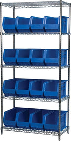Akro-Mils 30265 AkroBins Plastic Storage Bins, Space-Saving Stackable Bins for Garage, Pantry, Craft Organization, 18-" x 8.25-" x 9-", Blue, 6-Pack