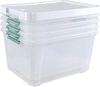 80 L Large Plastic Storage Bins with Lids, 4 Pack Wheeled Clear Storage tote with Latch Handle