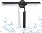 Quntis 12 Inch Squeegee for Shower Glass, Black Shower Squeegee with Adhesive Hooks Heavy Duty, Non-Slip Long Handle, Spare Blade, All-Purpose Squeegee Cleaning for Bathroom Doors Car Window