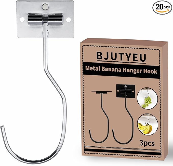 Self-Adhesive Banana Hooks, Foldable Magnetic Hanger Under Cabinet, Sturdy Metal Banana Holder for Kitchen, Space-Saving Design to Keep Bananas Fresh 3 Pieces Silver