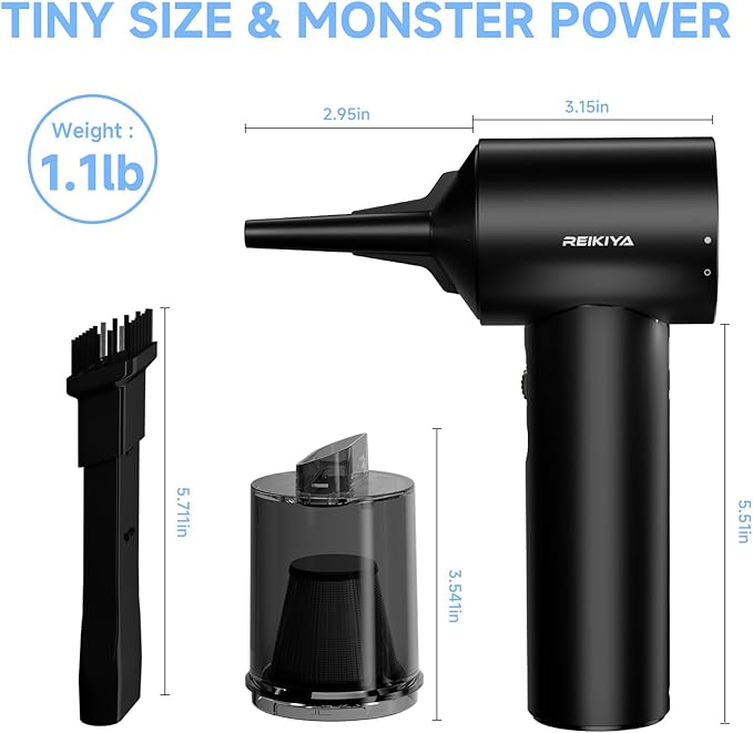 REIKIYA Compressed Air Duster 150000RPM Portable Air Blower for Computer, Keyboard with LED Light, 7800mAh Rechargeable 18000Pa Cordless Portable Vacuum Cleaner for Car Home Office