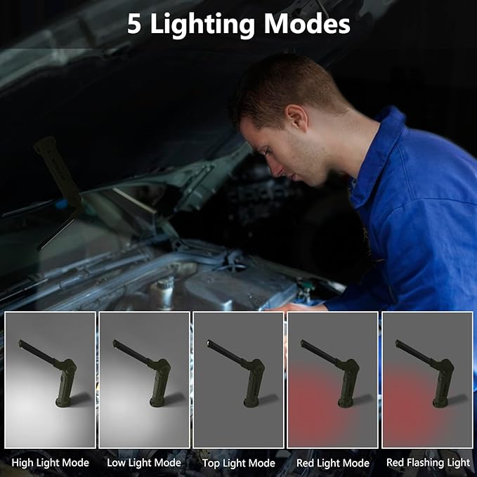 Working Light Portable, Rechargeable Work Lights with Magnetic Base Hanging Hook,360° Rotate 5 Modes,COB LED 700 Lumens Foldable Inspection Light for Car Repair, Grill and Outdoor Use(4pack)
