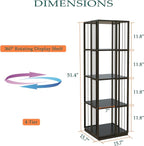 Square Rotating Bookshelf Tower - 360 Spinning Display Corner Bookcase for Narrow Space, Modern 4-Tier Revolving Storage Shelf, Black