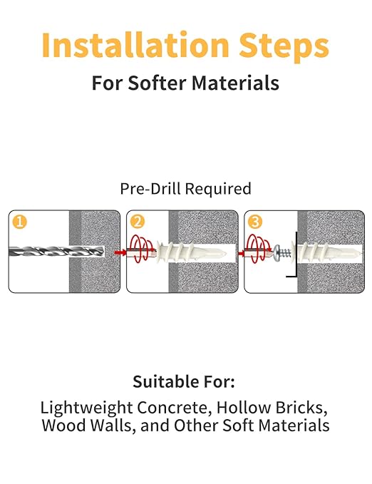 Self Drilling Drywall Anchors and Screws Kit (120PCS, 2 Sizes – #6 & #8) – Heavy Duty Wall Anchors for Curtain Rods,Shelves,Picture Frames – No Pre-Drill,Easy Installation