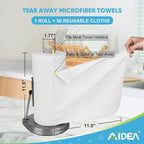 AIDEA Microfiber Cleaning Cloth Roll, White 50PK, Tear Away Reusable Paper Towels, Commercial Shop Rags, Microfiber Towels for Cars, Lint Free Rags for House, Kitchen, Automotive, 11.5"×11.5"