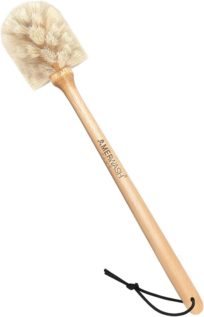 Bottle Brush Cleaner with Horsehair Bristles, 13-3/4 Inch Long Wood Handle Natural Cleaning Brush Cleans and Scrubs Wide Mouth Jars, Glasses, Vases, Mugs and Pitchers