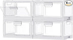 Vtopmart 4 Pack Stackable Storage Bins with Lids,24QT Clear Foldable Closet Organizer with Front-Open Doors,Plastic Storage Containers for Living Room, Bedroom, Craft Room, Dorm Organization