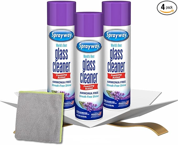3x Sprayway Lavender Scent Glass Cleaner 19 oz Foam Bundle with Microfiber Cleaning Cloth for Streak-Control Surface Cleaning & Shine — Gift Set (4 Items)