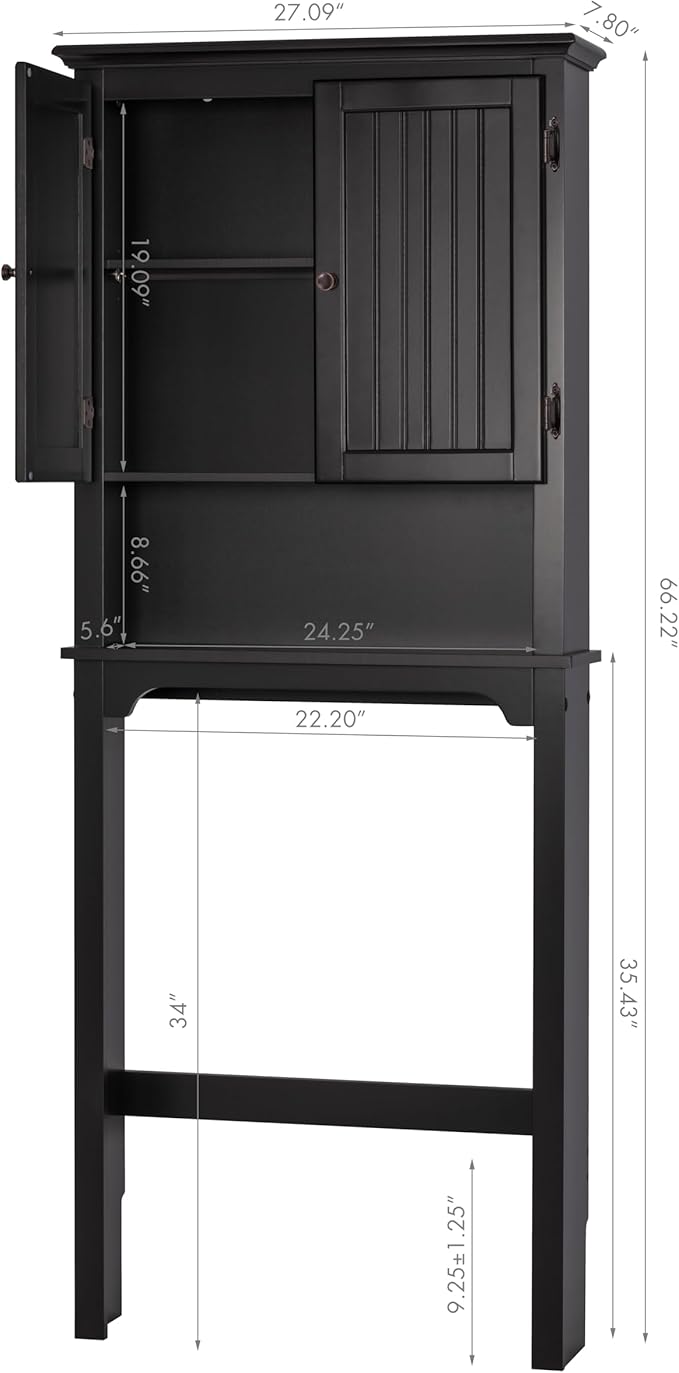 UTEX Bathroom Storage Over The Toilet, Above Toilet Storage Cabinet Organizer with Adjustable Shelves and Double Doors, Espresso
