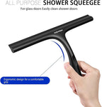 All-Purpose Shower Squeegee for Shower Glass Door with Adhesive Hook, Bathroom Cleaner Tool Household Squeegee,10 inch, Black