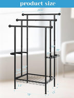 Haturi Free Standing Towel Rack for Bathroom, 3-Tier 39" H Black Metal Towel Drying Rack with Storage Basket, 24.4" L x 13" W x 39" H Rust-Resistant Outdoor Holder for Pool & Oversized Towels