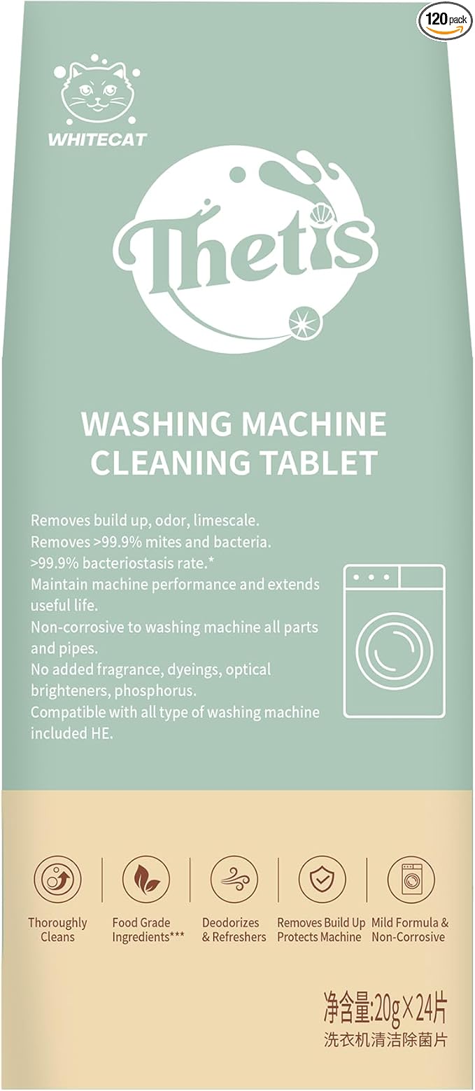 Whitecat washing machine cleaner tablets - deep cleans, refreshes & deodorizes, removes limescale & odor, protects house washer machine with powerful cleaning action
