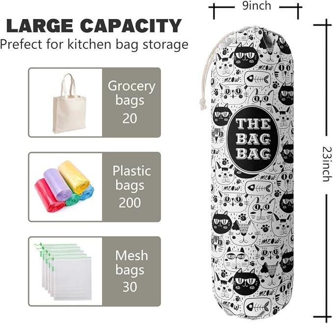 Grocery Bags Holder Organizer - Wall Mount Plastic Bags Storage Container Dispensers, Pet Lovers Home Kitchen Essentials